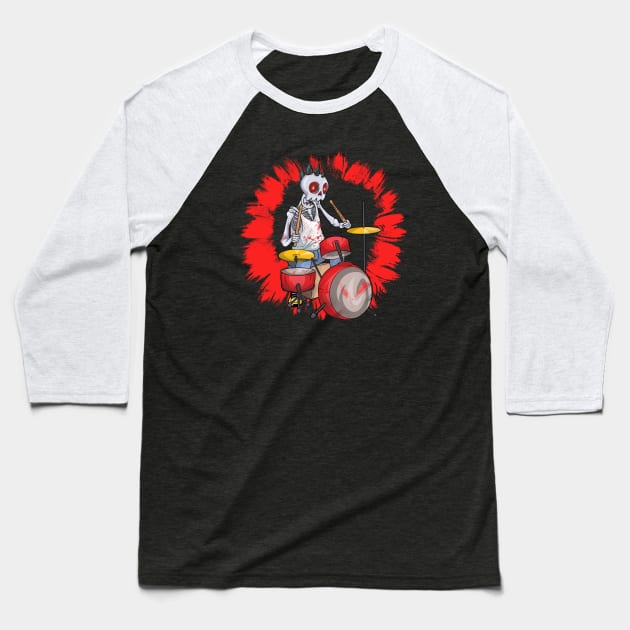 Punk Drummer Skull Baseball T-Shirt by Trendy Black Sheep